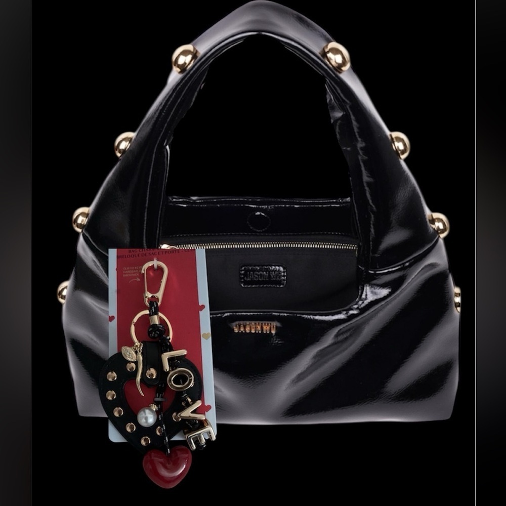 Jason Wu  Black Studded shoulder Bag with crackled finish Edgy Design